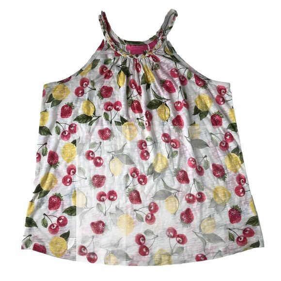 isaac mizrahi Women’s Linen Blend Lemon Cherry Strawberry Print Tank Medium NWT - Picture 2 of 14